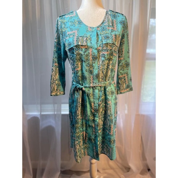 Moda International Size Medium Shirt Dress Turquoise with Paisley‎ Print - Picture 1 of 3